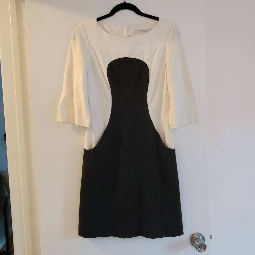 Trina Turk Black & White Ponte Knit Color block Dress Size 4